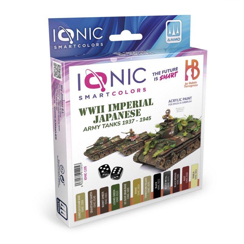 The Ionic Smart Colors WWII Imperial Japanese Army Tanks 1937 – 1945 Set includes 12 acrylic paints specially selected for painting the armoured vehicles of Imperial Japan during World War 2. 1942-1945 WWII Japanese vehicles paint sets