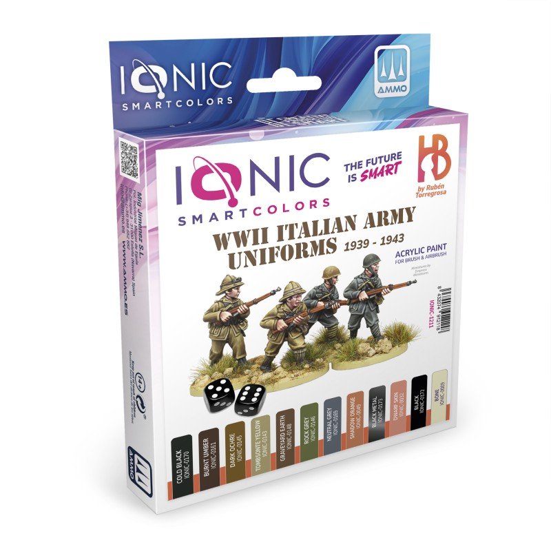 The IONIC Smart ColorsWWII Italian Uniforms set includes 12 carefully selected acrylic paints designed to capture the characteristic camouflage of Italian vehicles colors used up until the early years of the Second World War WWII Italian Army Uniforms 1939-1943 paint sets