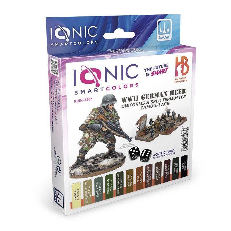 The Ionic WWII German Tanks 1943–1945 Set includes 12 acrylic paints specially selected to provide the essential tones for accurately painting German tanks during the second half of World War II. WWII German Heer Uniforms & Splittermuster Camouflage
