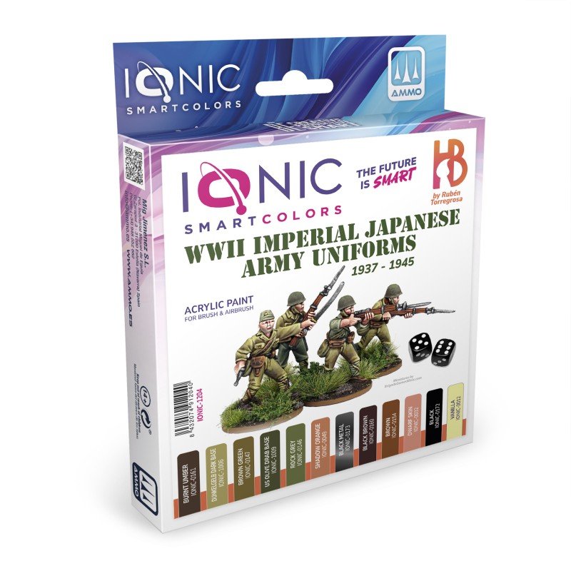 The Ionic Smart Colors WWII Imperial Japanese Army Uniforms 1937-1945 Set includes 12 acrylic paints specially selected for painting the uniforms of Imperial Japanese Army during World War 2. 1942-1945 WWII Japanese vehicles paint sets